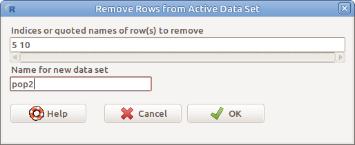 ábra Sorok eltávolítása: *Data &rarr; Active data set &rarr; Remove row(s) form active data set...*