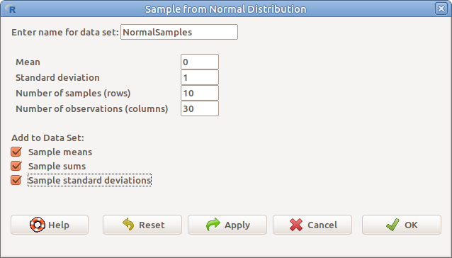 ábra *Mintavétel normális eloszlásból: Distributions &rarr; Continuous distributions &rarr; Normal distribution &rarr; Sample from normal distribution*