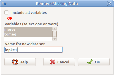 ábra Hiányzó adatokat tartalmazó esetek eltávolítása: *Data &rarr; Active data set &rarr; Remove cases with missing data...*