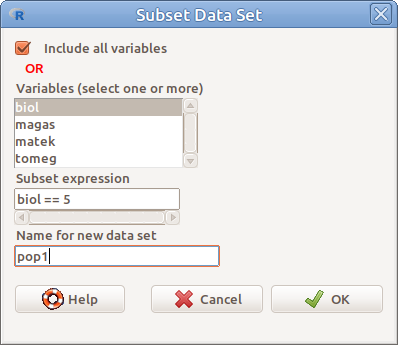 ábra Résztábla leválogatása: *Data &rarr; Active data set &rarr; Subset active data set...*
