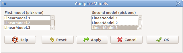 ábra Modellek összehasonlítása: *Models &rarr; Hypothesis tests &rarr; Compare two  models...*